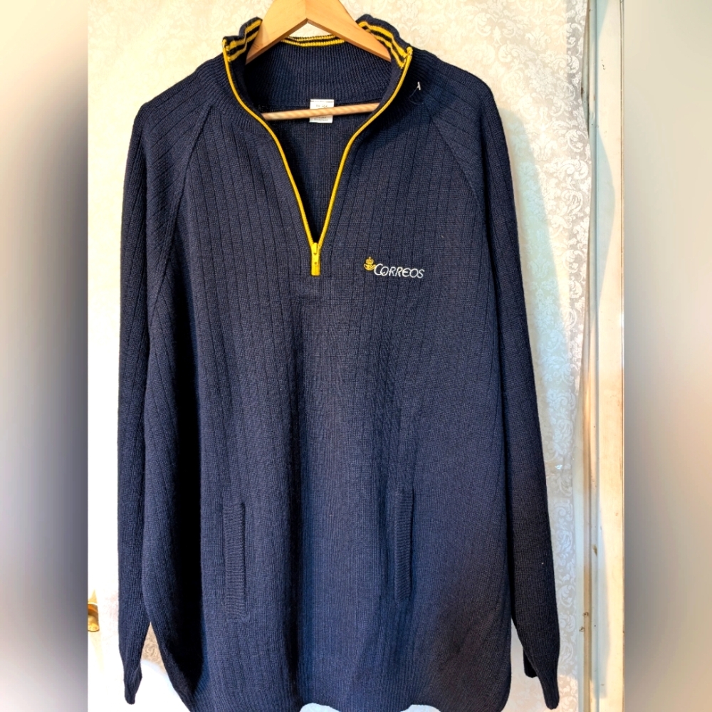 CORREOS Deep Blue‎ Mens Sweater Sz.XL Wool Blend Made In Spain